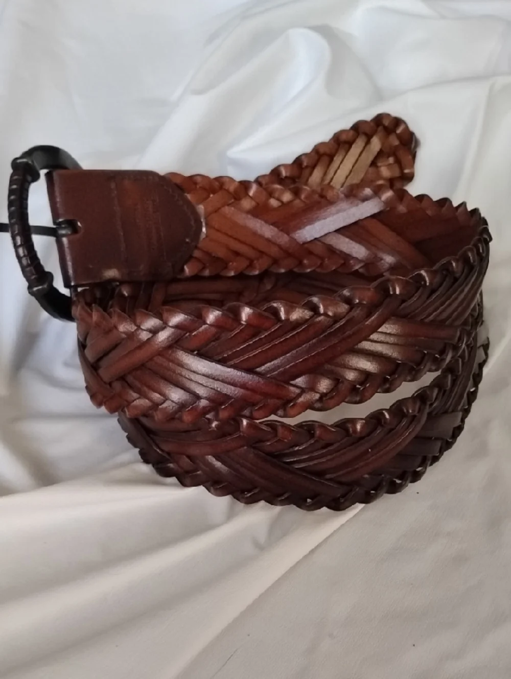Brown Leather Braided Woven Belt Women's
